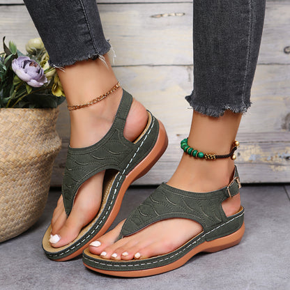 Summer Wedge Sandals for Women - Ankle Buckle Strap