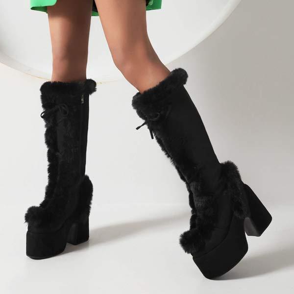 Women's Fur Boots Platform High Heel Gothic Boots 55363358C