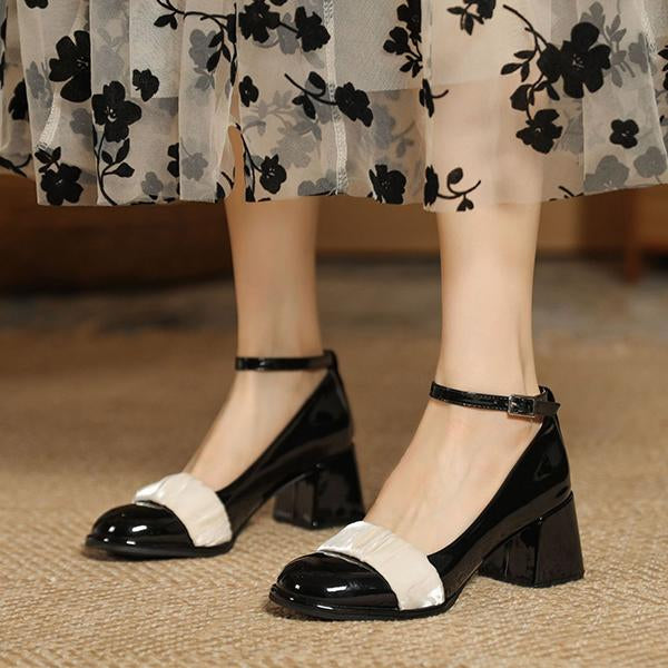Women's Elegant Mesh Round Toe Thick Heel Mary Jane 25125933C