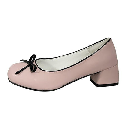 Women's Elegant Bow Barbie Pink Thick Heel Mary Jane 98235633S
