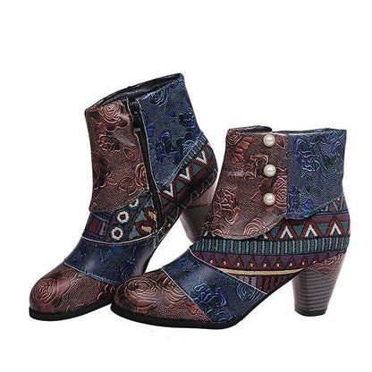 Women'S High Heel Block Heel Print Ankle Boots 98466130