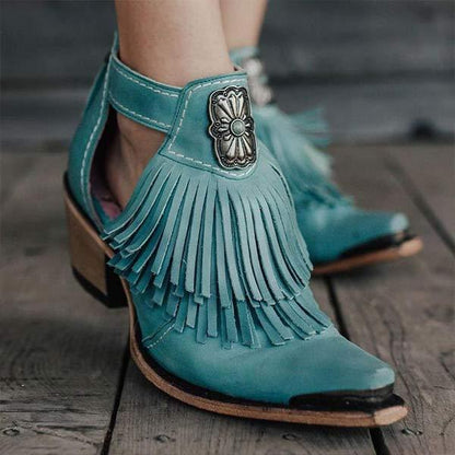 Women's Fashionable Chunky Heel Fringed Fashion Boots 82200069C