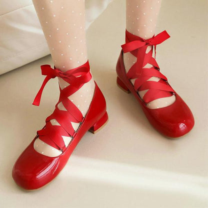 Women's Elegant Retro Square Toe Lace-up Flats 50657216C