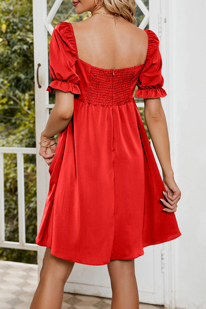 Sweet Elegant Solid Fold Square Collar A Line Dresses