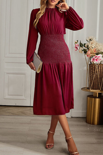 Elegant Solid Flounce Half A Turtleneck Waist Skirt Dresses