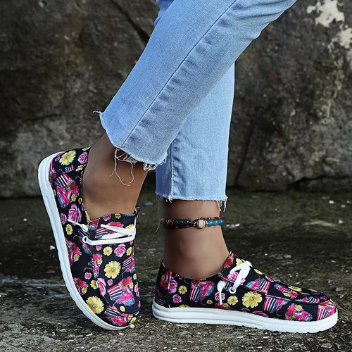 Multicolor Floral Canvas Casual Shoes