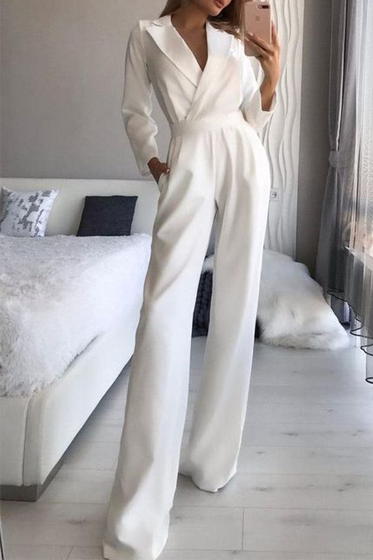 Fashion Elegant Turndown Collar Straight Jumpsuits(3 Colors)