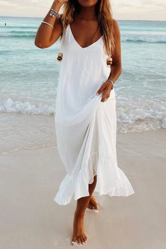 Fashion Simplicity Solid Patchwork V Neck Beach Dresses