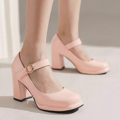 Women's Elegant Round Toe Buckle Chunky Heels 16505544C