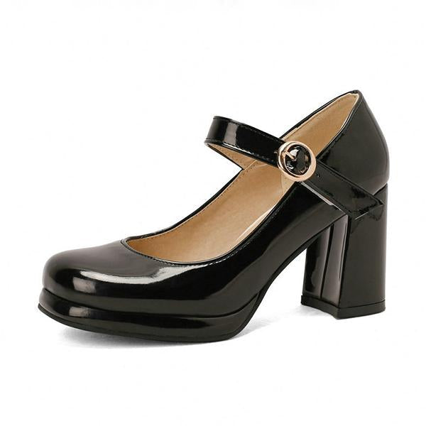 Women's Elegant Round Toe Buckle Chunky Heels 16505544C