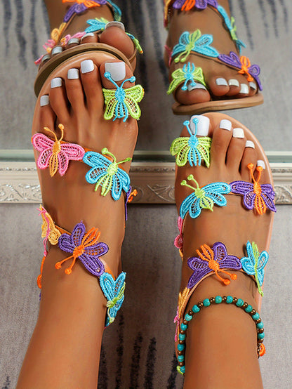 Women's Boho Colorful Butterfly Flat Sandals