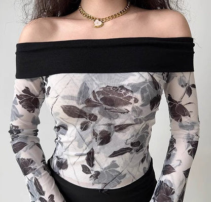 Rose Art Bell Sleeve Top ~ HANDMADE