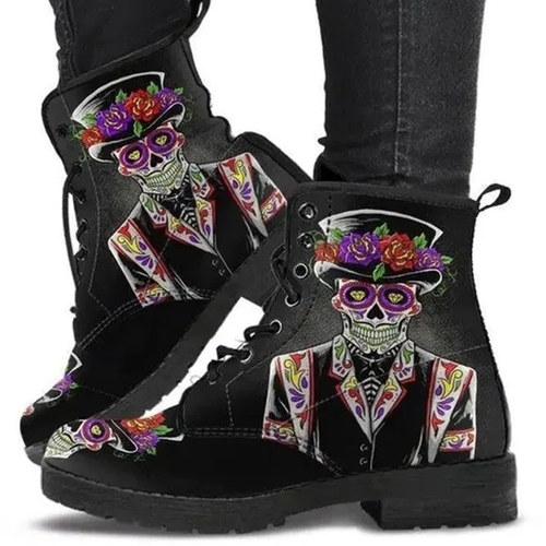 Skull Rose Martin Boots