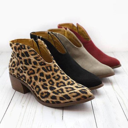 Women's Fashion Leopard Print Chunky Heel Ankle Boots 49688600C