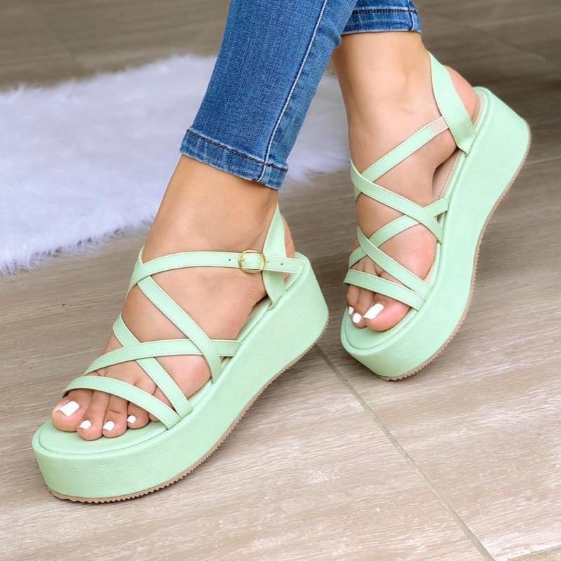 Women's Elegant Daily Pure Color Ajusting Buckle Platform Heel Sandals