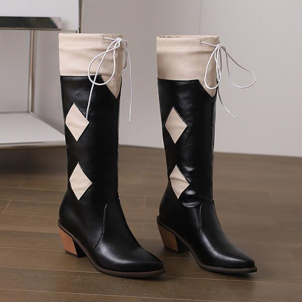 Women's Fashion Rhombus Stitching Chunky Heel Boots 52657212S