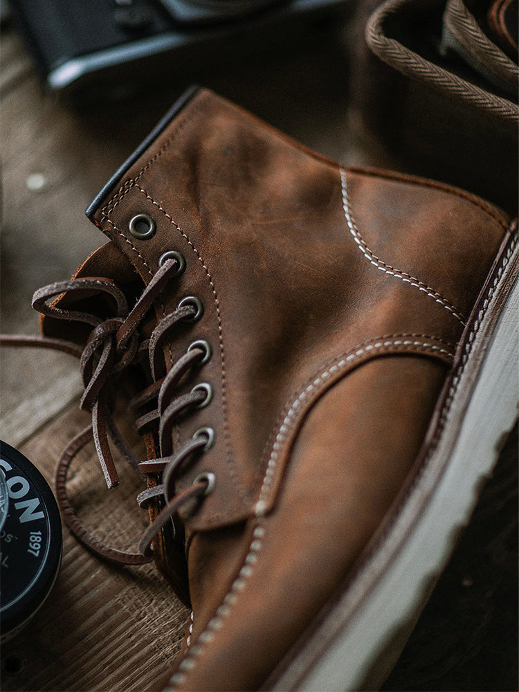 Vintage Full-Grain Leather Moc Toe Work Boots for Men
