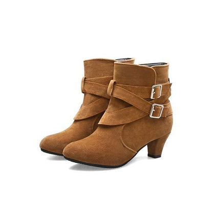 Women's Medium Heel Chunky Heel Belt Buckle Scrub Boots 30847389C