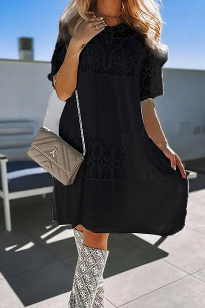 Sweet Elegant Solid Lace See-through O Neck A Line Dresses