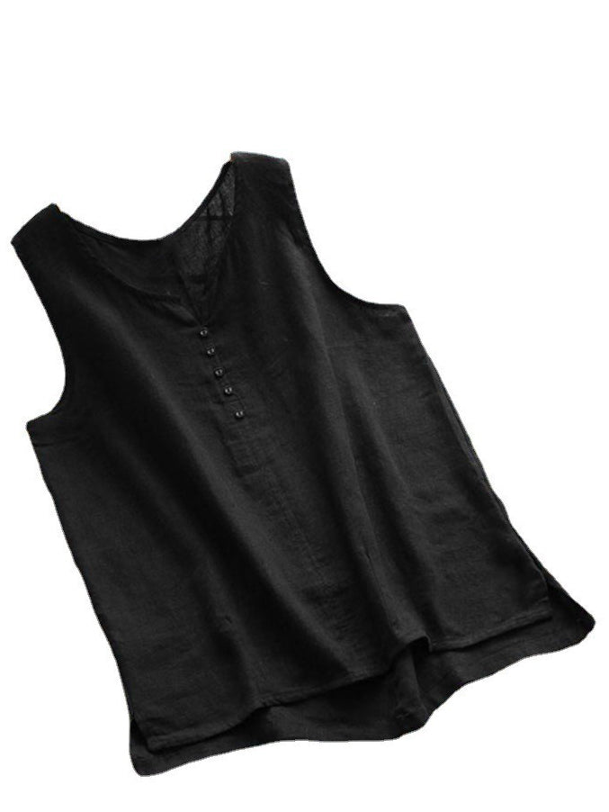 Women's Casual Loose Sleeveless Solid Color Linen Top