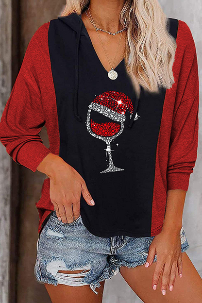 Casual Plaid Print Draw String Hooded Collar Tops
