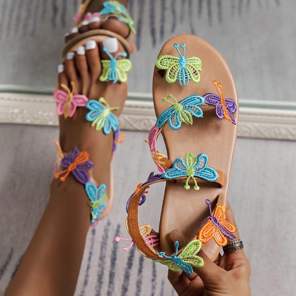 Women's Flat Comfort Butterfly Decorated Beach Sandals 42300240C