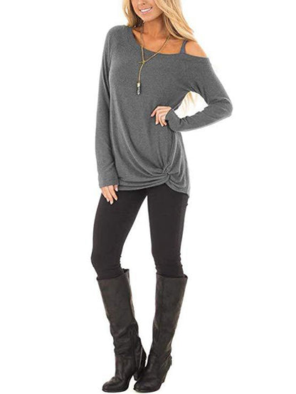 Knotted Cold Shoulder Long Sleeve T-Shirt