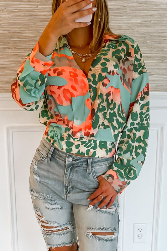 Casual Street Geometric Printing Shirt Collar Tops