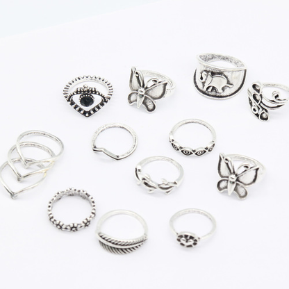 Butterfly Elephant 14PCS Ring Set
