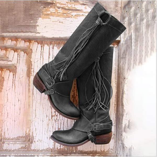 Women's Fringed High Shaft Riding Boots 07340577C