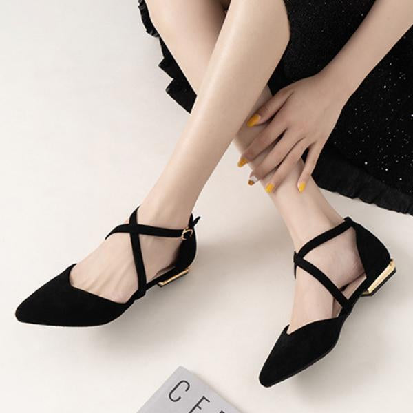 Women's Fashion Pointed Toe Cross Strap Flat Shoes 03832363C