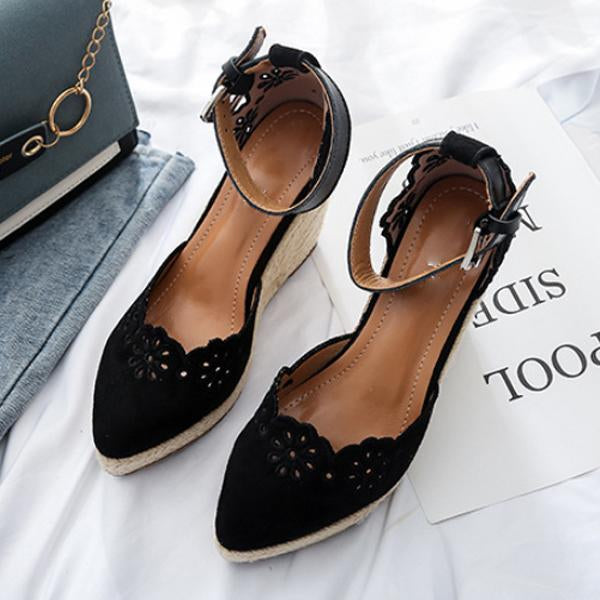 Women's Hollow Fashion Pointed Straw Wedge Sandals 96220722C