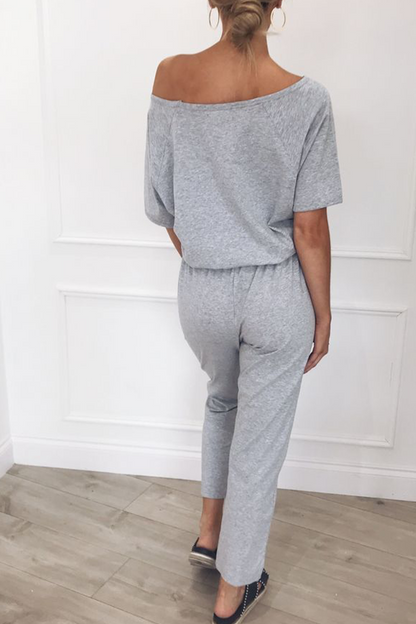 Casual Solid Split Joint One Shoulder Regular Jumpsuits