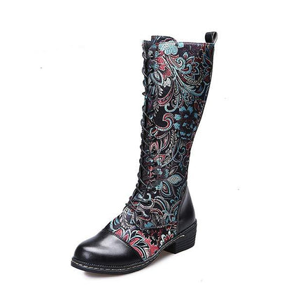 Women'S Ethnic Print Lace Up Side Zip Boots 96837984