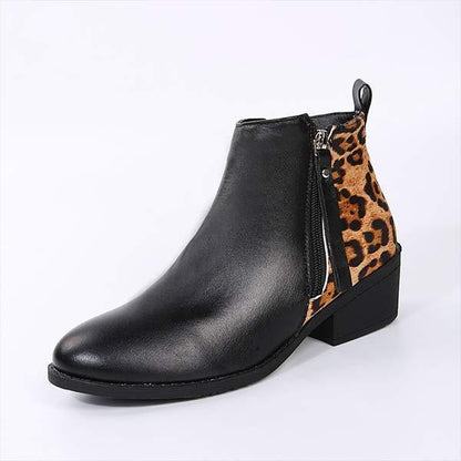 Women'S Leopard Print Chunky Heel Side Zip Ankle Boots 56253060