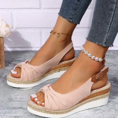 Peep Toe Slingback Wedge Sandals with Ankle Buckle Strap for Women