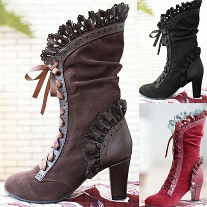 Women'S High Heel Lace Chunky Heel Boots 03186455