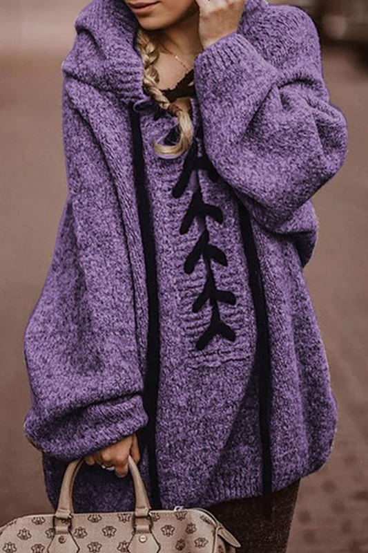 Casual Patchwork Patchwork Cross Straps Hooded Collar Tops