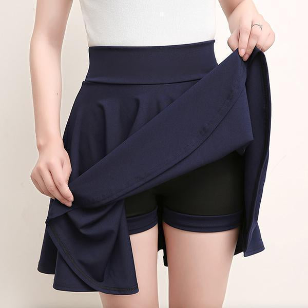 A-line Elastic Waist Pleated Skirts Attached Shorts