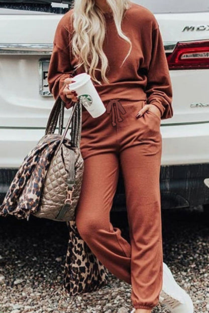 Casual Solid Solid Color O Neck Long Sleeve Two Pieces