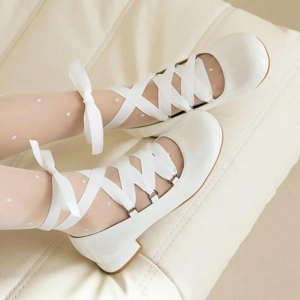 Women's Elegant Retro Square Toe Lace-up Flats 50657216C