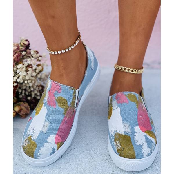 Female Graffiti Denim Flat Loafers