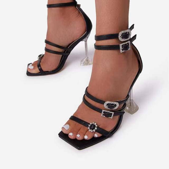 Lourie Chic Buckle Strap Square Toe Heels