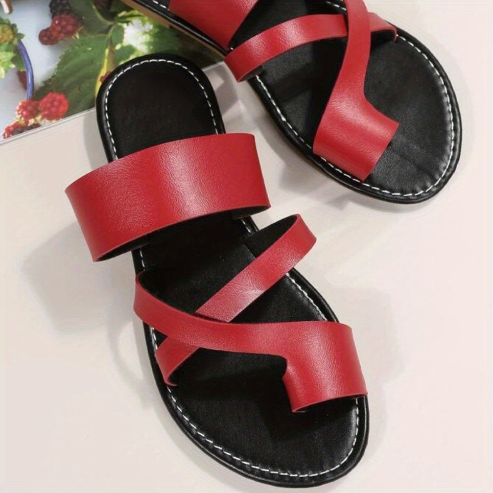 Women's Toe Loop Cross Strap Flat Slippers