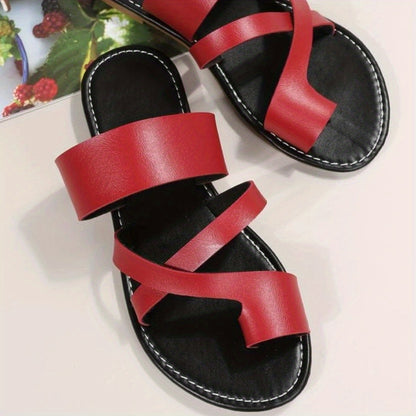 Women's Toe Loop Cross Strap Flat Slippers