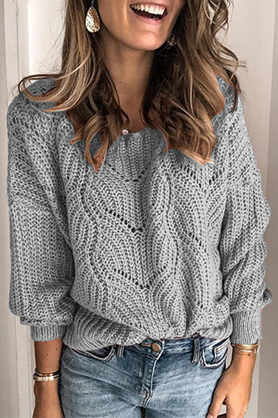 Casual Solid Hollowed Out Split Joint O Neck Tops