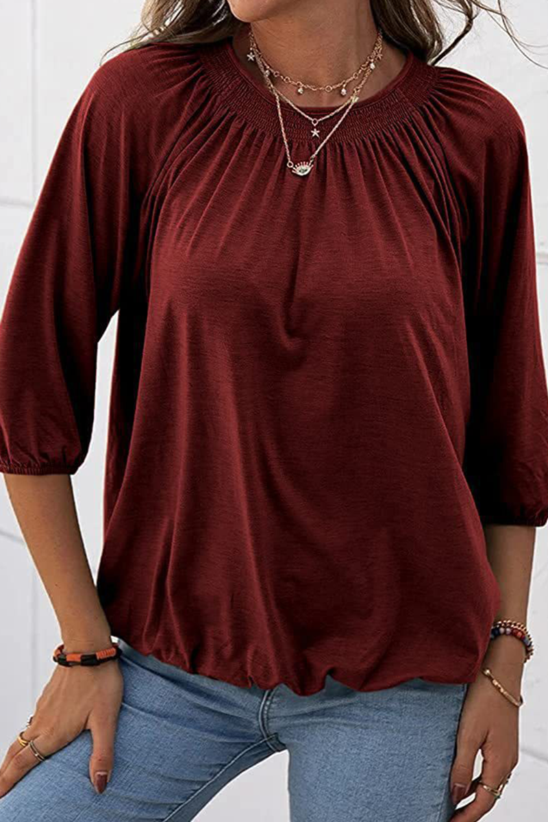 Casual Solid Split Joint O Neck Tops(7 colors)