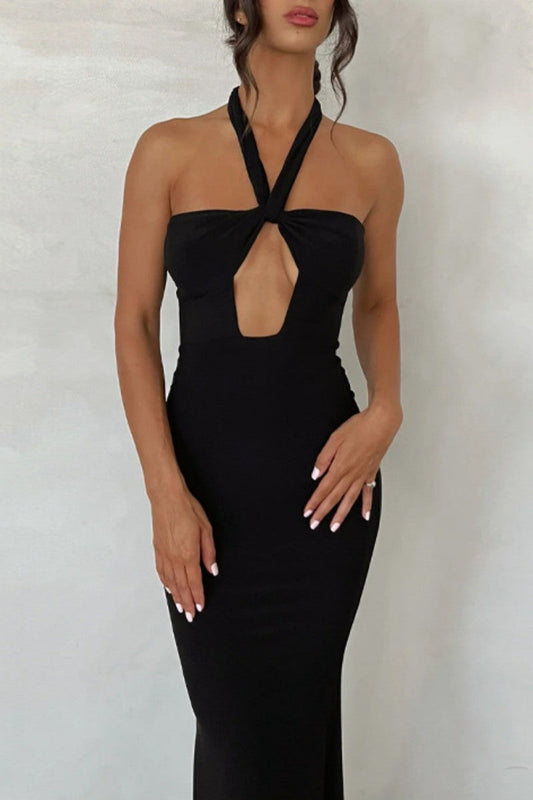 Sexy Solid Bandage Backless Halter Strapless Dress Dresses