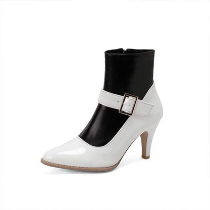 Women's Fashion High Heel Pointed Toe Color Block Zipper Ankle Boots 69062910C