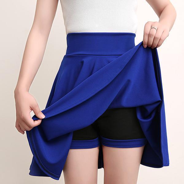 A-line Elastic Waist Pleated Skirts Attached Shorts